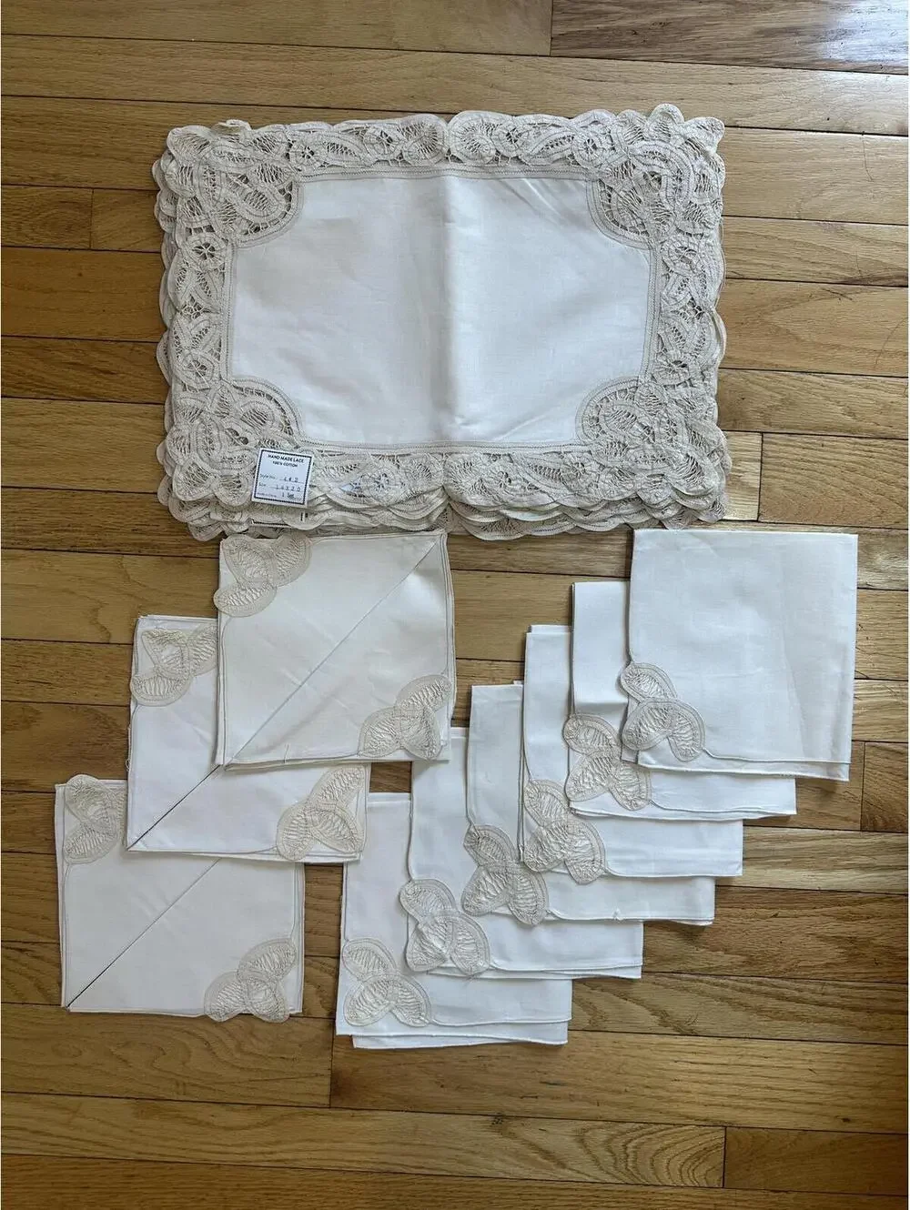 Vintage Handmade Lace Placemats & Napkins Set 24 Pc Cottagecore Dining Cotton